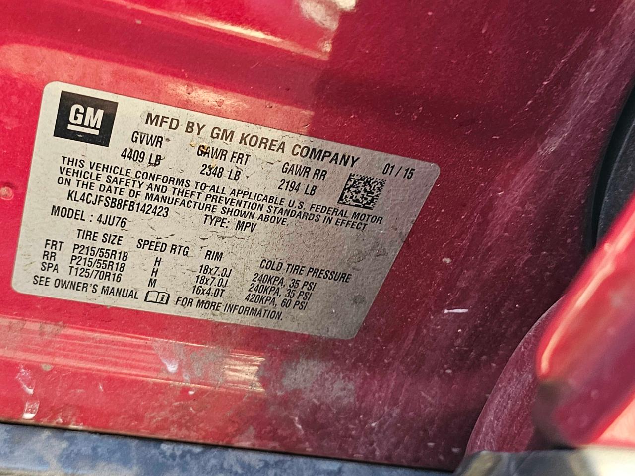2015 Buick Encore VIN KL4CJFSB8FB142423 Copart auction photo, normal wear / minor dent/scratches damage thumbnail 10