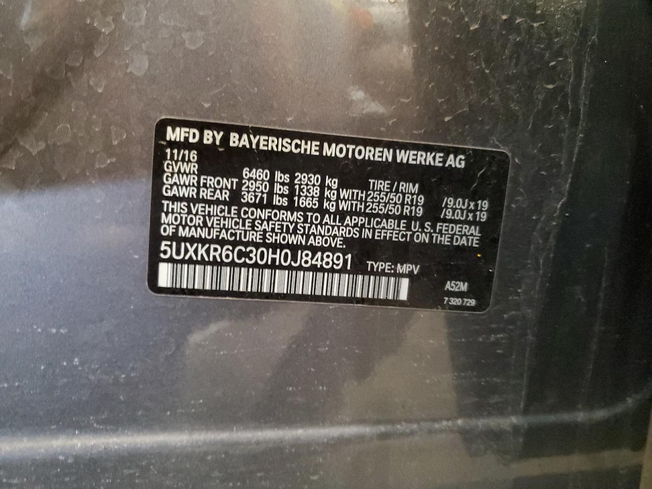 2017 BMW X5 VIN 5UXKR6C30H0J84891 Copart auction photo, front end / rear end damage thumbnail 13