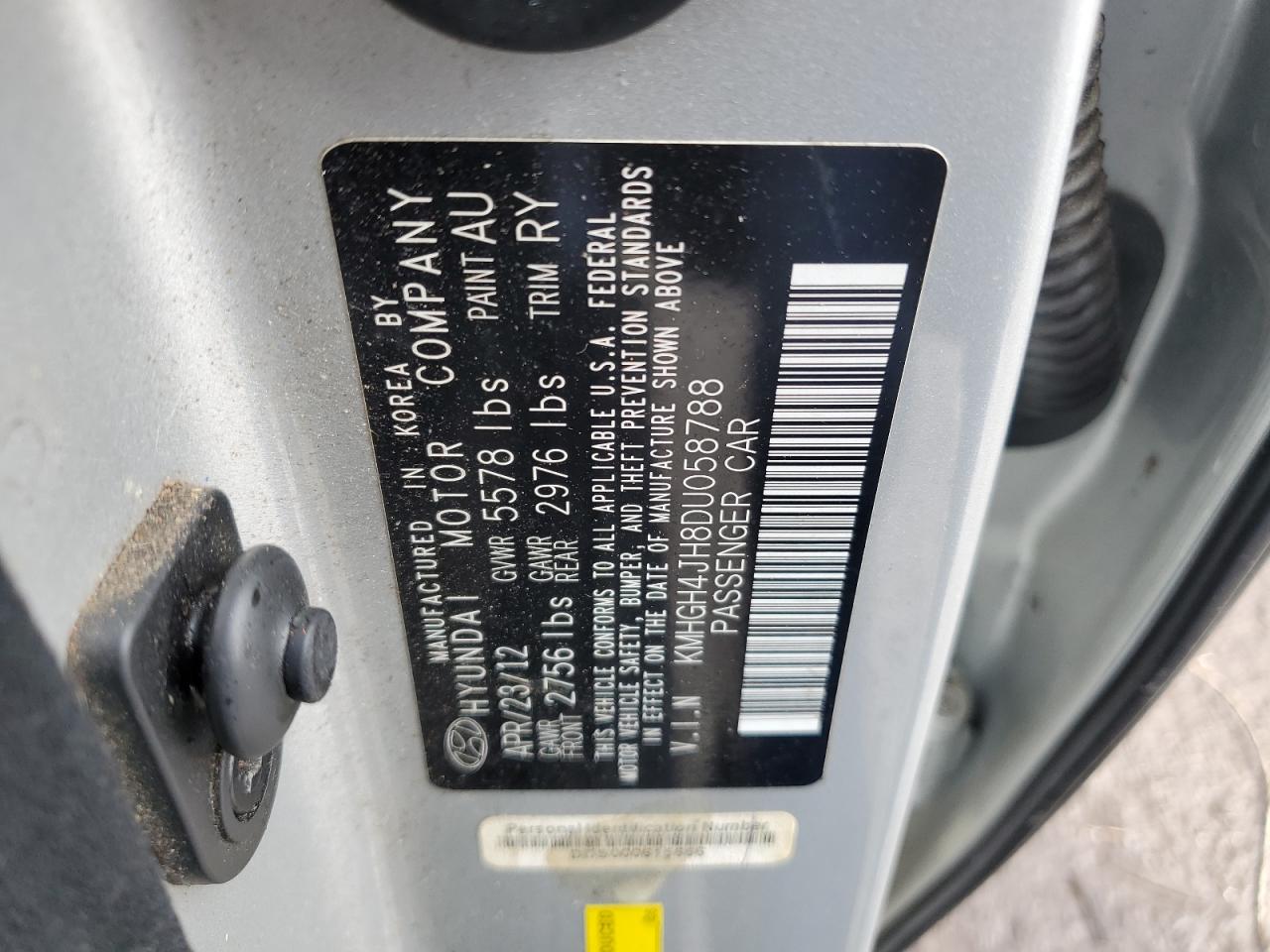 2013 Hyundai Equus VIN KMHGH4JH8DU058788 Copart auction photo, front end damage thumbnail 12