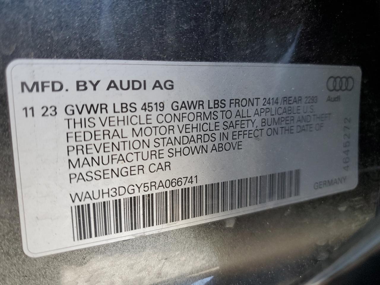 2024 Audi S3 VIN WAUH3DGY5RA066741 Copart auction photo, undercarriage damage thumbnail 12