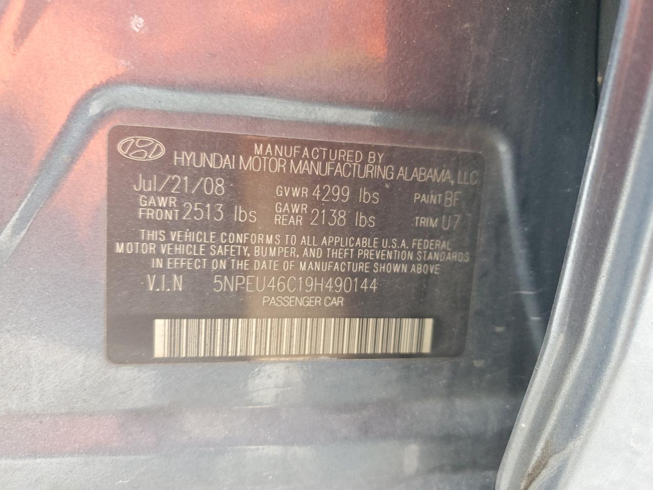 2009 Hyundai Sonata VIN 5NPEU46C19H490144 Copart auction photo, front end damage thumbnail 12