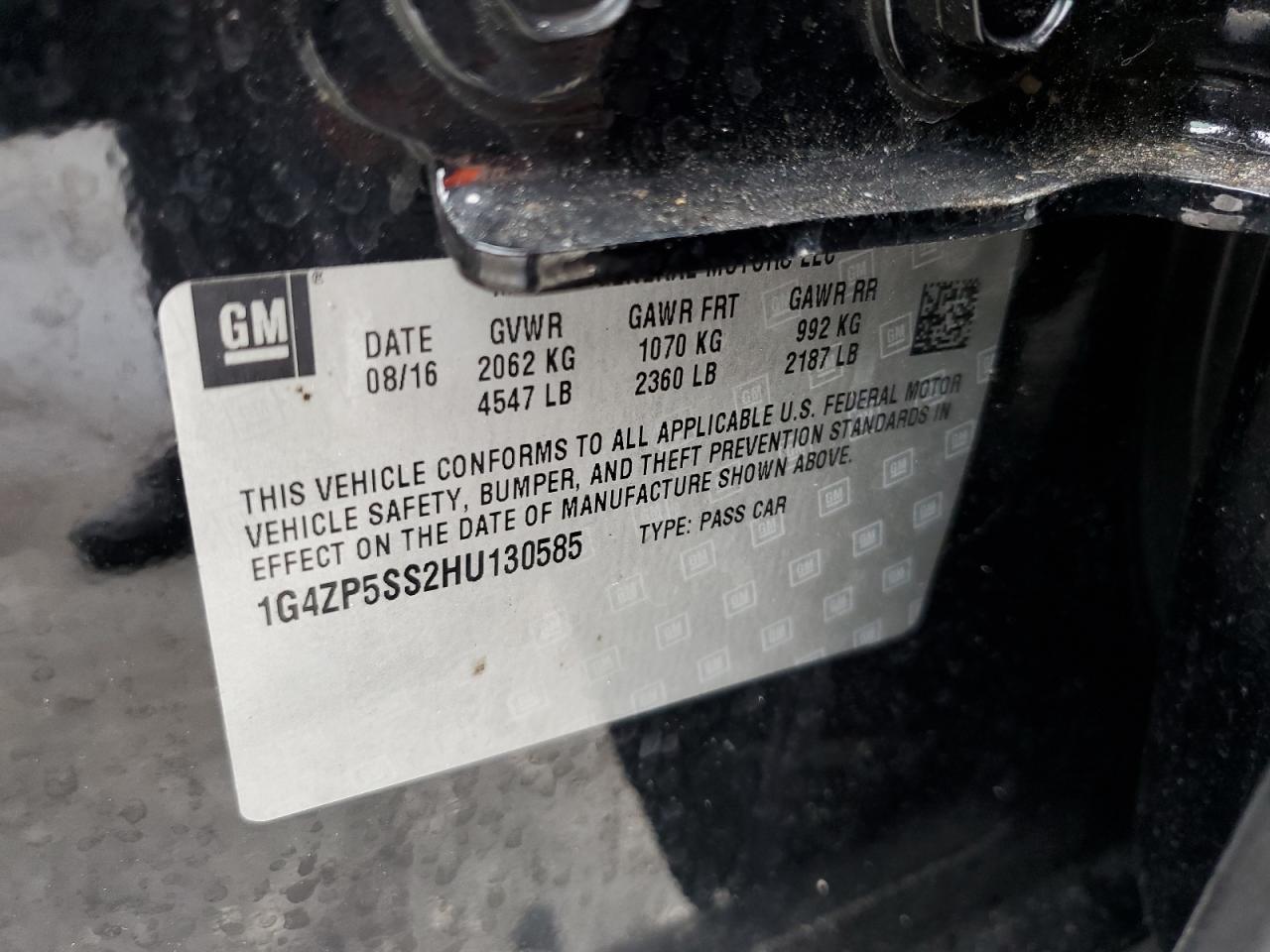 2017 Buick LaCrosse VIN 1G4ZP5SS2HU130585 Copart auction photo, side / rear end damage thumbnail 14