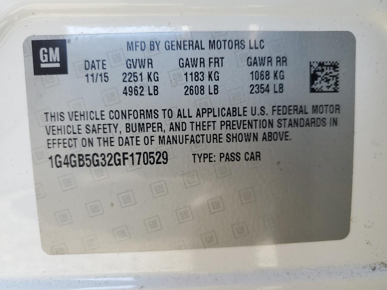 2016 Buick LaCrosse VIN 1G4GB5G32GF170529 Copart auction photo, front end / minor dent/scratches damage thumbnail 12