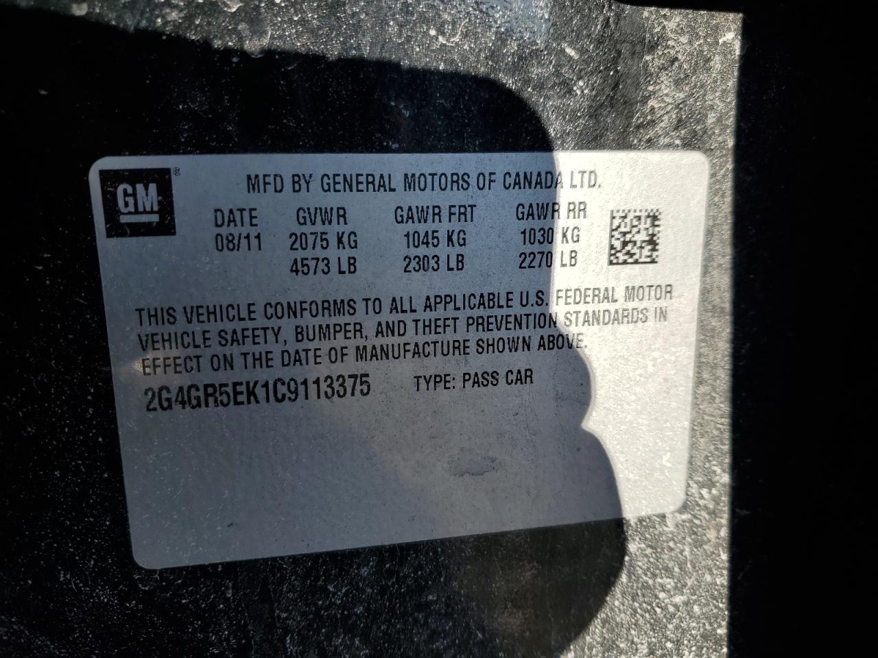 2012 Buick Regal VIN 2G4GR5EK1C9113375 Copart auction photo, rear end damage thumbnail 14