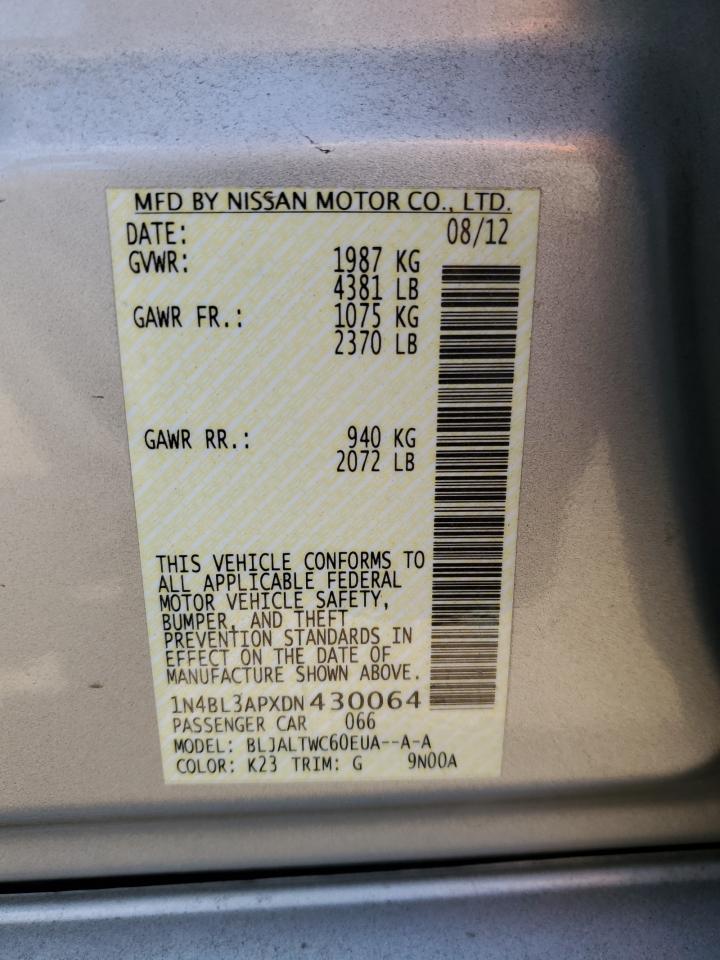 2013 Nissan Altima VIN 1N4BL3APXDN430064 Copart auction photo, front end / side damage thumbnail 14