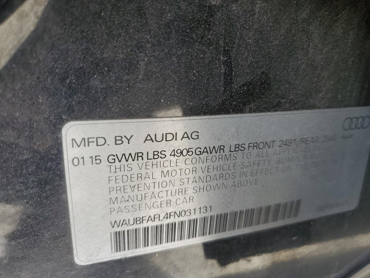 2015 Audi A4 VIN WAUBFAFL4FN031131 Copart auction photo, side damage thumbnail 12