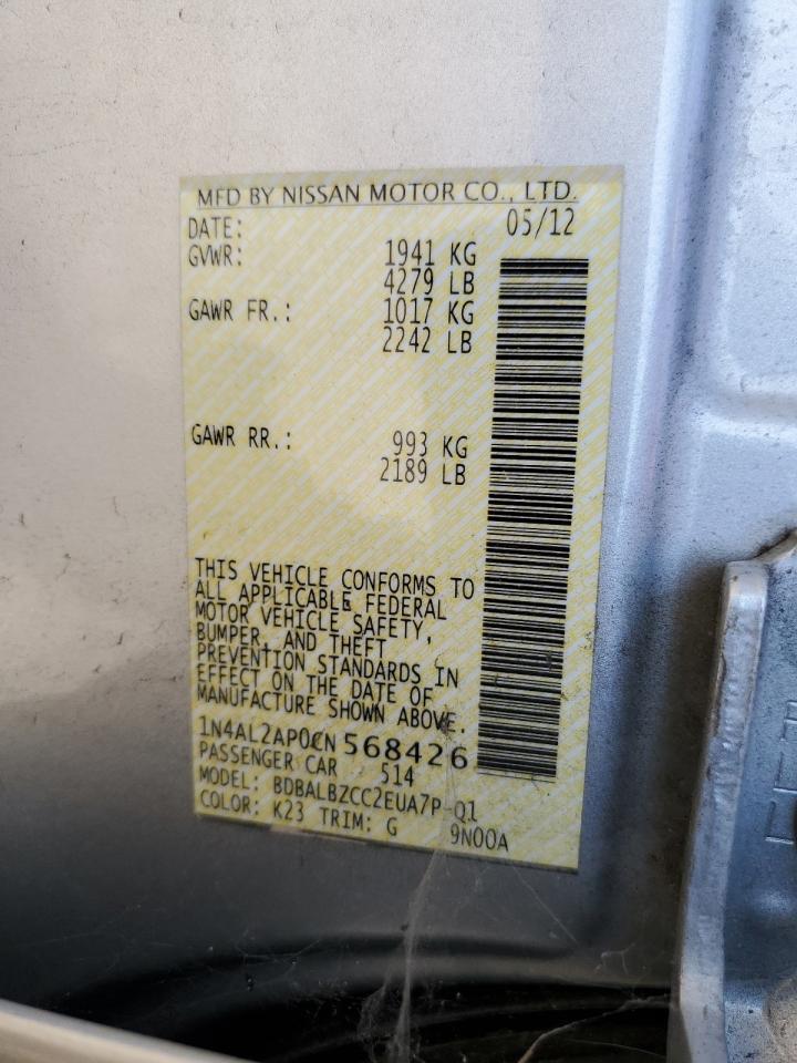 2012 Nissan Altima VIN 1N4AL2AP0CN568426 Copart auction photo, front end / minor dent/scratches damage thumbnail 12