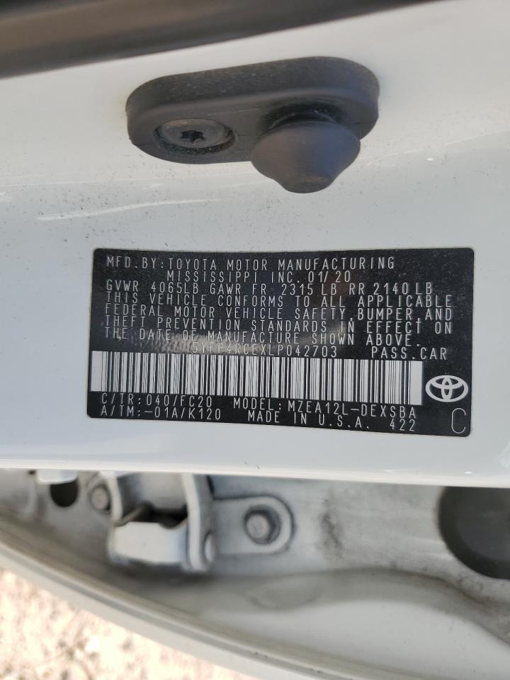 2020 Toyota Corolla VIN 5YFP4RCEXLP042703 Copart auction photo, front end / minor dent/scratches damage thumbnail 12