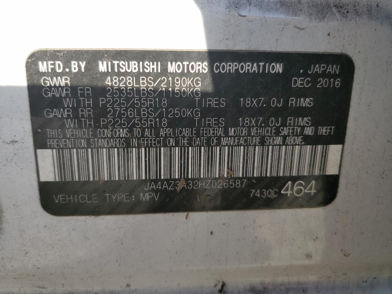 2017 Mitsubishi Outlander VIN JA4AZ3A32HZ026587 Copart auction photo, front end damage thumbnail 13