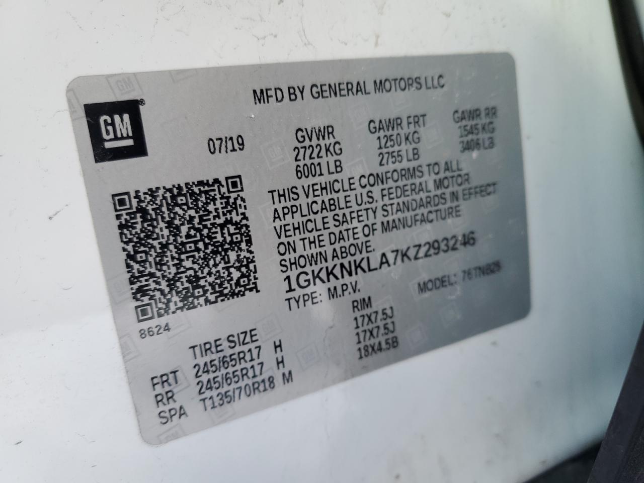 2019 GMC Acadia VIN 1GKKNKLA7KZ293246 Copart auction photo, front end damage thumbnail 13