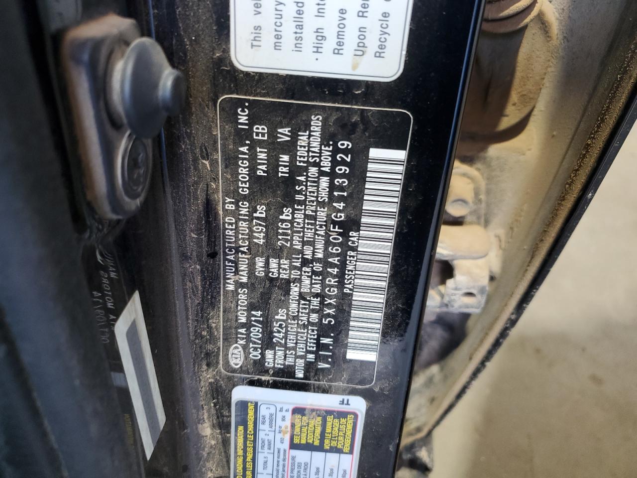 2015 KIA Optima VIN 5XXGR4A60FG413929 Copart auction photo, front end / minor dent/scratches damage thumbnail 12