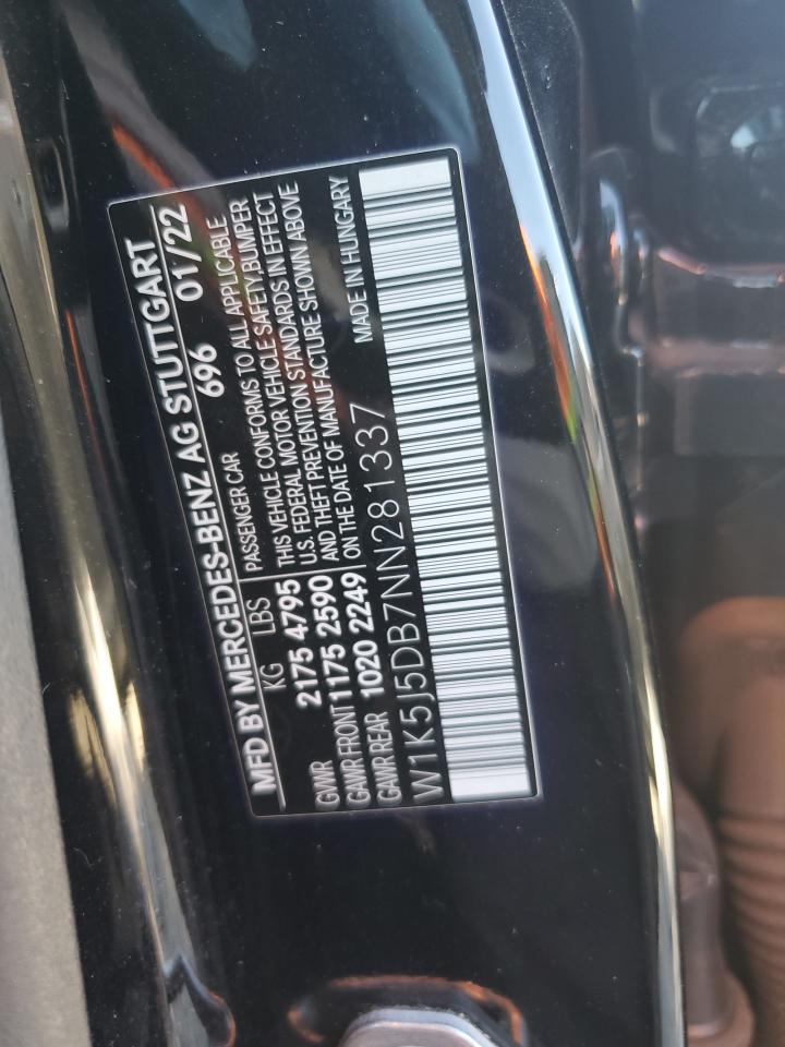 2022 Mercedes-Benz CLA-klasse VIN W1K5J5DB7NN281337 Copart auction photo, front end damage thumbnail 12