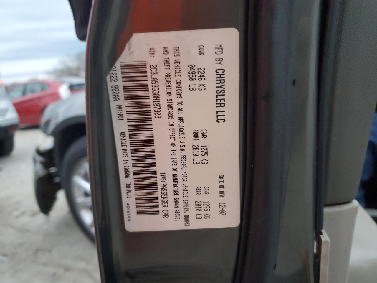 2008 Chrysler 300 VIN 2C3LA53G38H187309 Copart auction photo, all over damage thumbnail 14