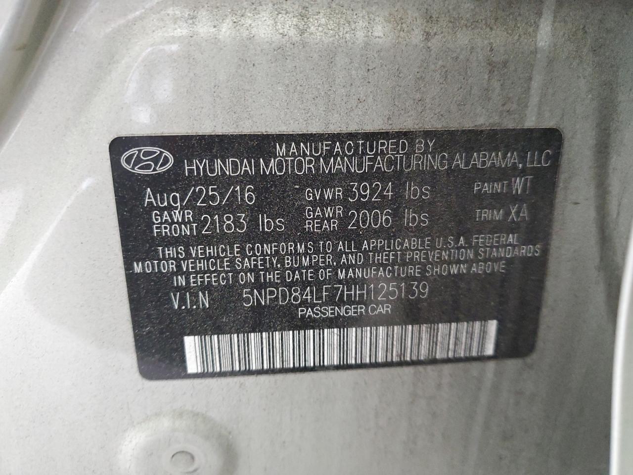2017 Hyundai Elantra VIN 5NPD84LF7HH125139 Copart auction photo, front end damage thumbnail 14