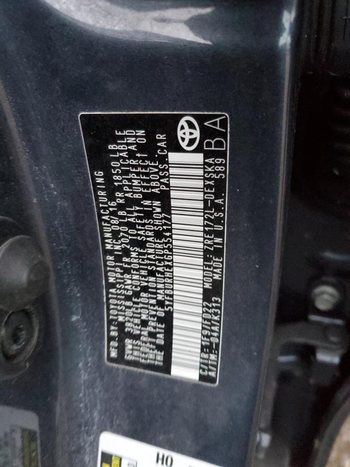 2016 Toyota Corolla VIN 5YFBURHEXGP554177 Copart auction photo, front end / side damage thumbnail 13