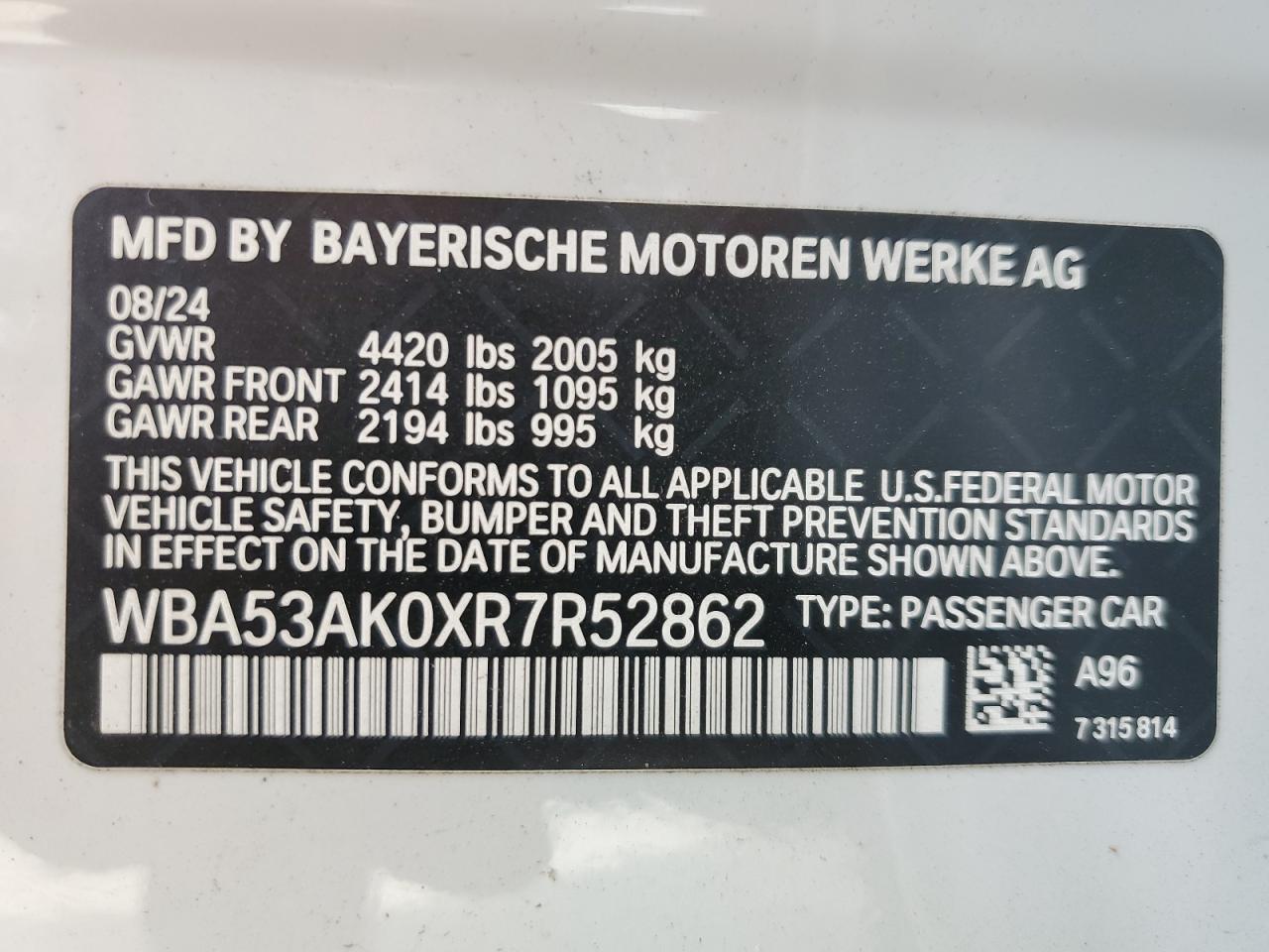 2024 BMW 2er VIN WBA53AK0XR7R52862 Copart auction photo, rear end / frame damage damage thumbnail 12