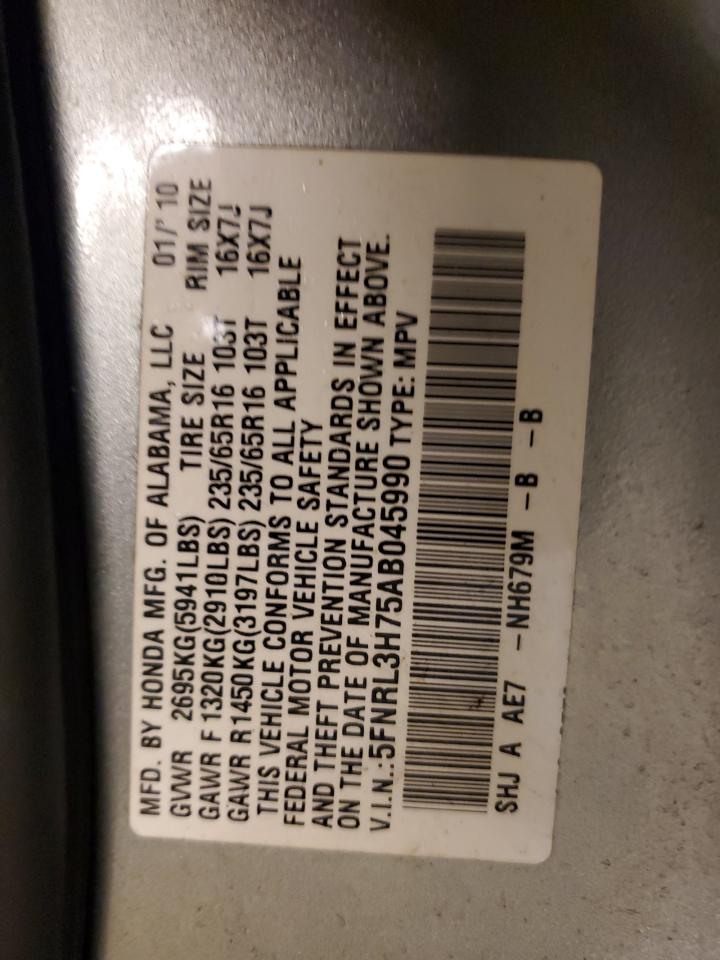 2010 Honda Odyssey VIN 5FNRL3H75AB045990 Copart auction photo, front end / minor dent/scratches damage thumbnail 16