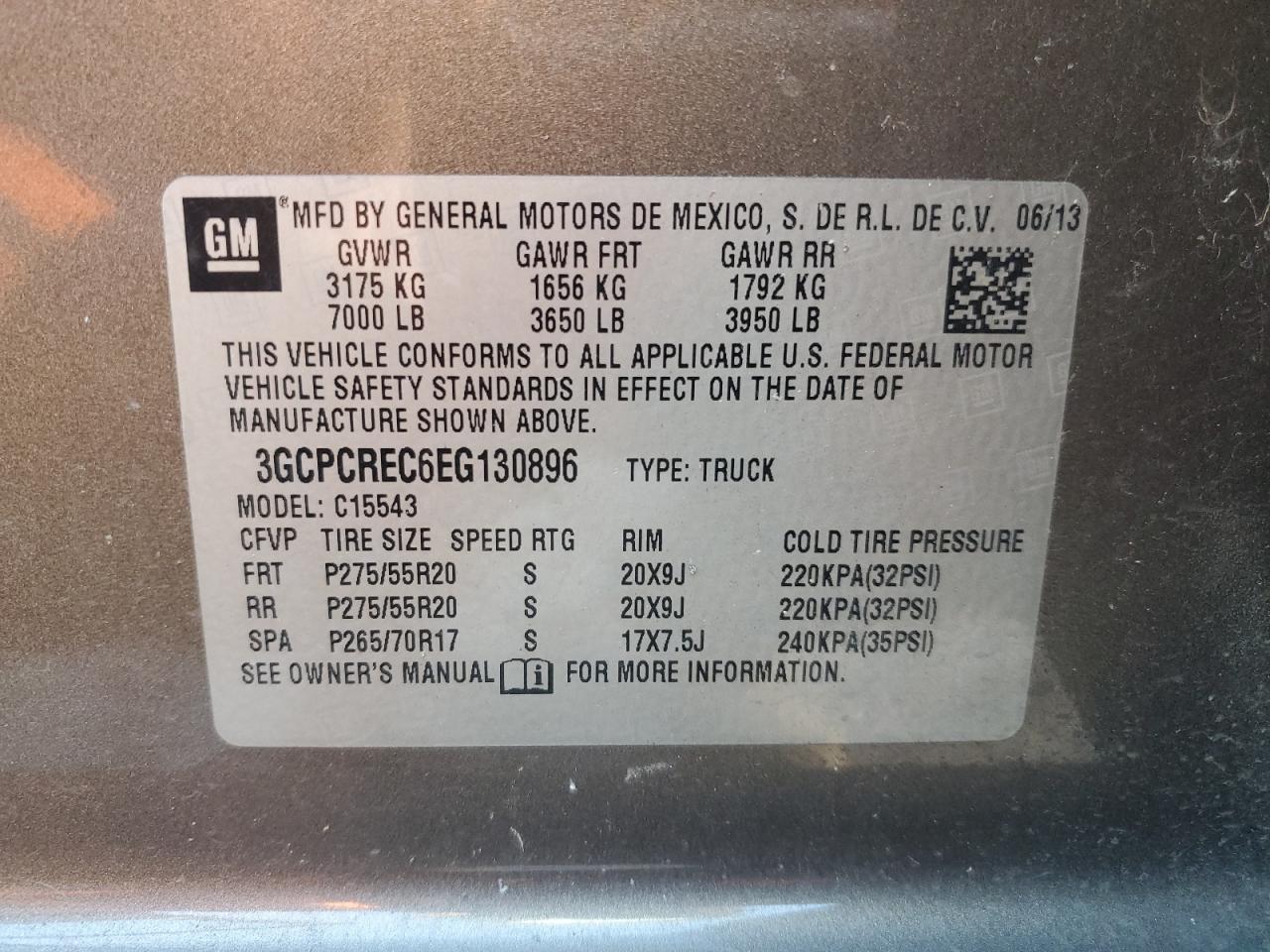 2014 Chevrolet Silverado VIN 3GCPCREC6EG130896 Copart auction photo, side / minor dent/scratches damage thumbnail 12