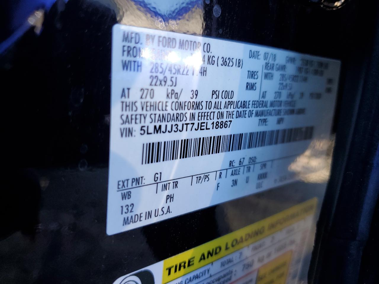 2018 Lincoln Navigator VIN 5LMJJ3JT7JEL18867 Copart auction photo, rear end / front end damage thumbnail 14