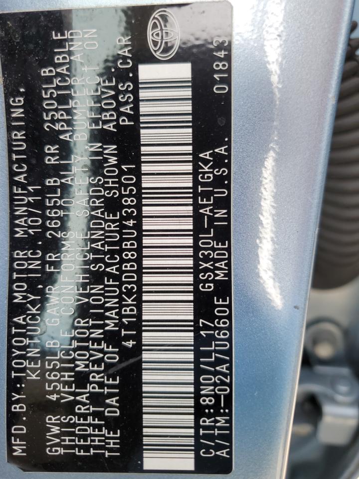 2011 Toyota Avalon VIN 4T1BK3DB8BU438501 Copart auction photo, rear end damage thumbnail 12