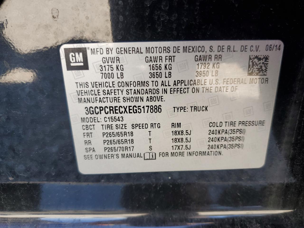 2014 Chevrolet Silverado VIN 3GCPCRECXEG517886 Copart auction photo, front end / rear end damage thumbnail 12