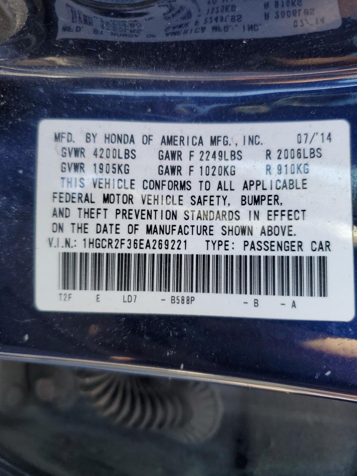 2014 Honda Accord VIN 1HGCR2F36EA269221 Copart auction photo, rear end damage thumbnail 14