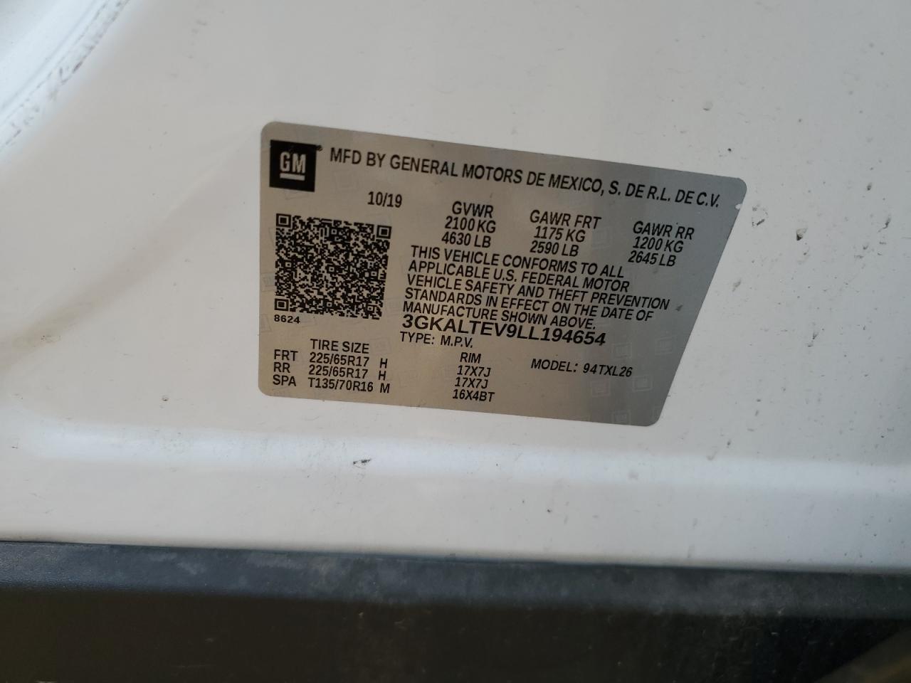 2020 GMC Terrain VIN 3GKALTEV9LL194654 Copart auction photo, side damage thumbnail 13