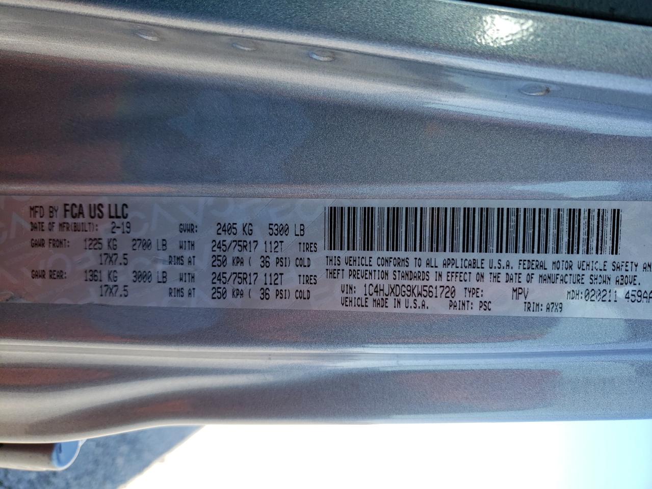 2019 Jeep Wrangler VIN 1C4HJXDG9KW561720 Copart auction photo, rollover damage thumbnail 16