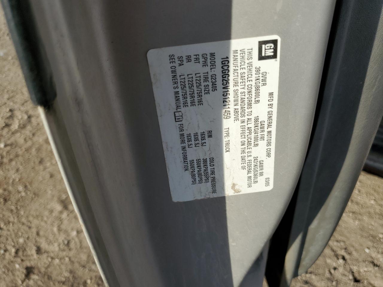 2005 Chevrolet Express VIN 1GCGG25V151211459 Copart auction photo, all over damage thumbnail 13