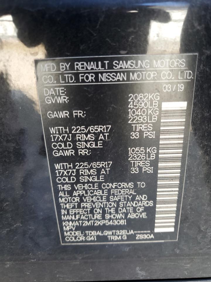 2019 Nissan Rogue VIN KNMAT2MT2KP543081 Copart auction photo, rear end / minor dent/scratches damage thumbnail 13
