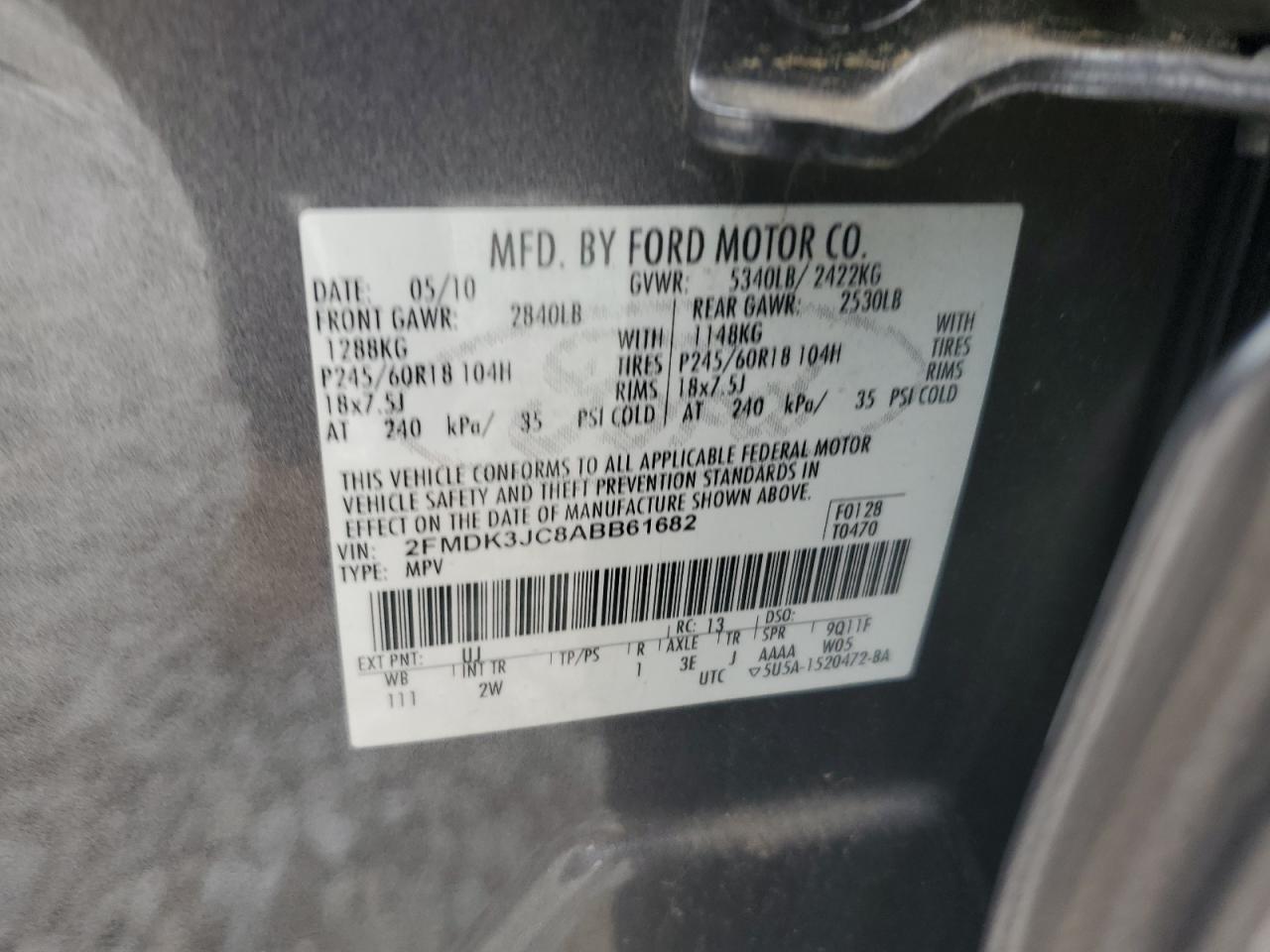 2010 Ford Edge VIN 2FMDK3JC8ABB61682 Copart auction photo, front end / undercarriage damage thumbnail 13