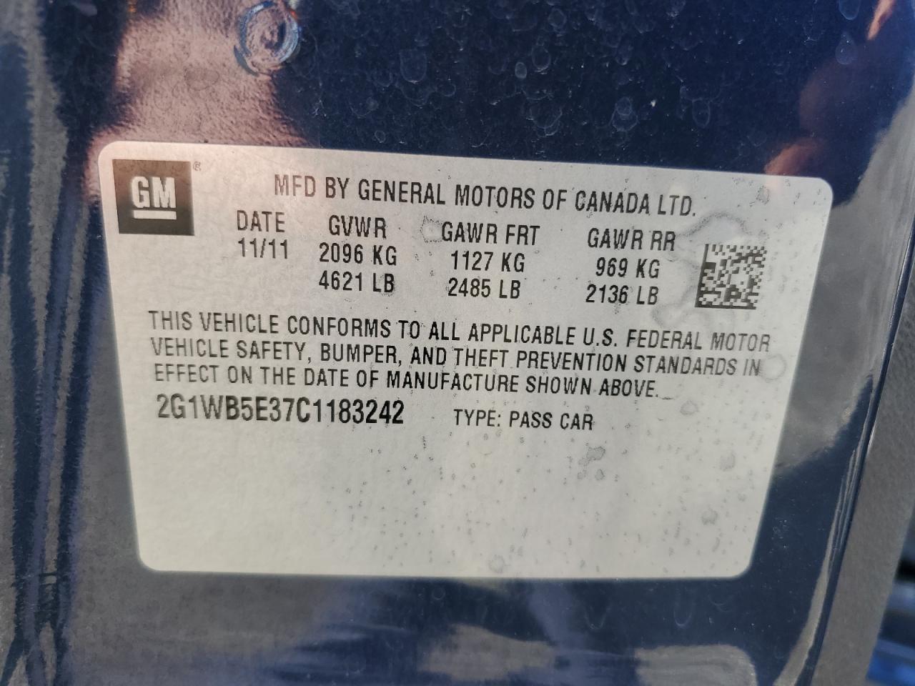 2012 Chevrolet Impala VIN 2G1WB5E37C1183242 Copart auction photo, side / front end damage thumbnail 12