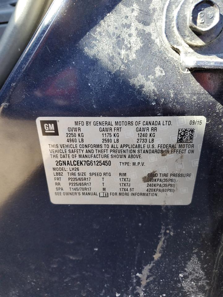 2016 Chevrolet Equinox VIN 2GNALCEK7G6125450 Copart auction photo, front end damage thumbnail 13