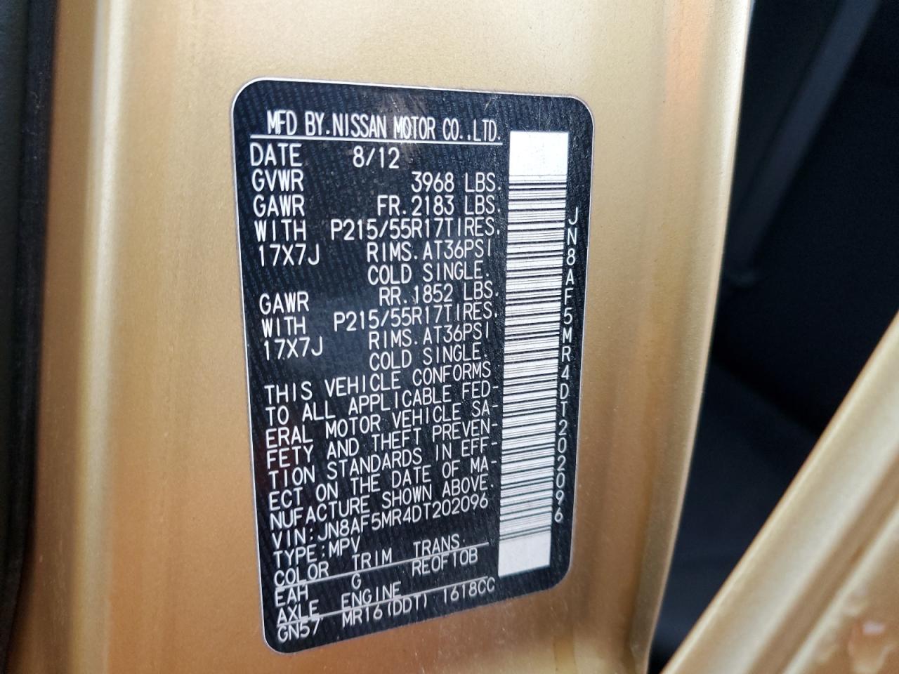 2013 Nissan Juke VIN JN8AF5MR4DT202096 Copart auction photo, side damage thumbnail 15