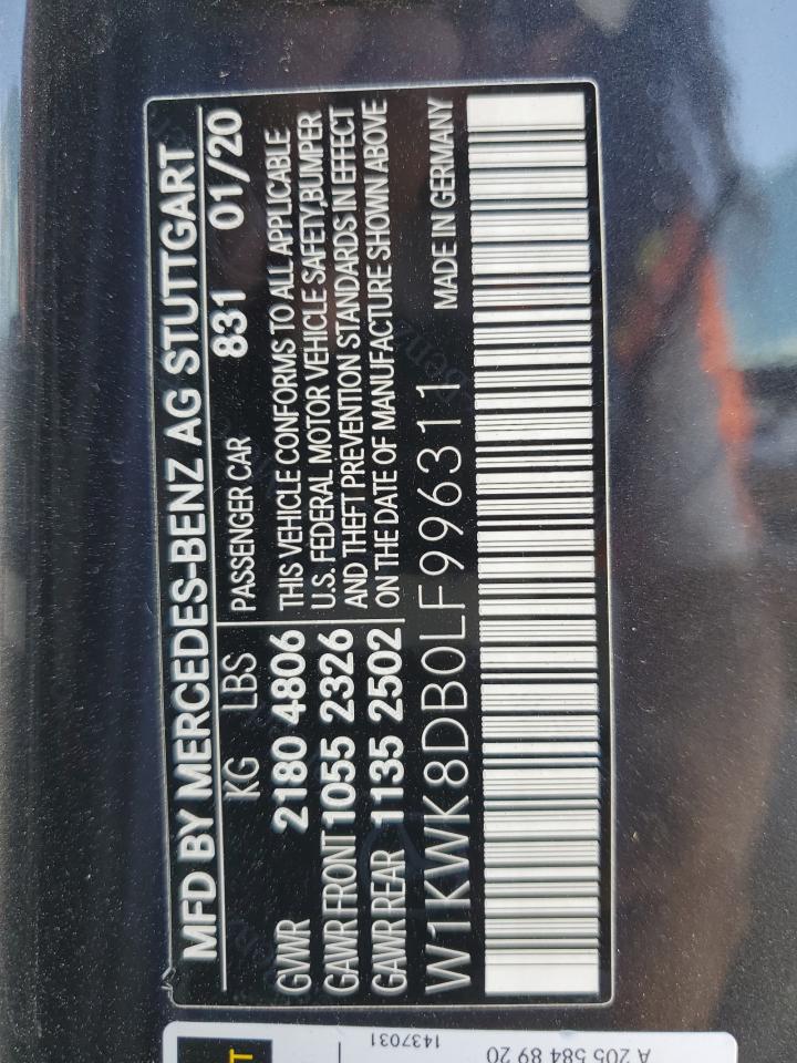 2020 Mercedes-Benz C-klasse VIN W1KWK8DB0LF996311 Copart auction photo, front end / side damage thumbnail 13