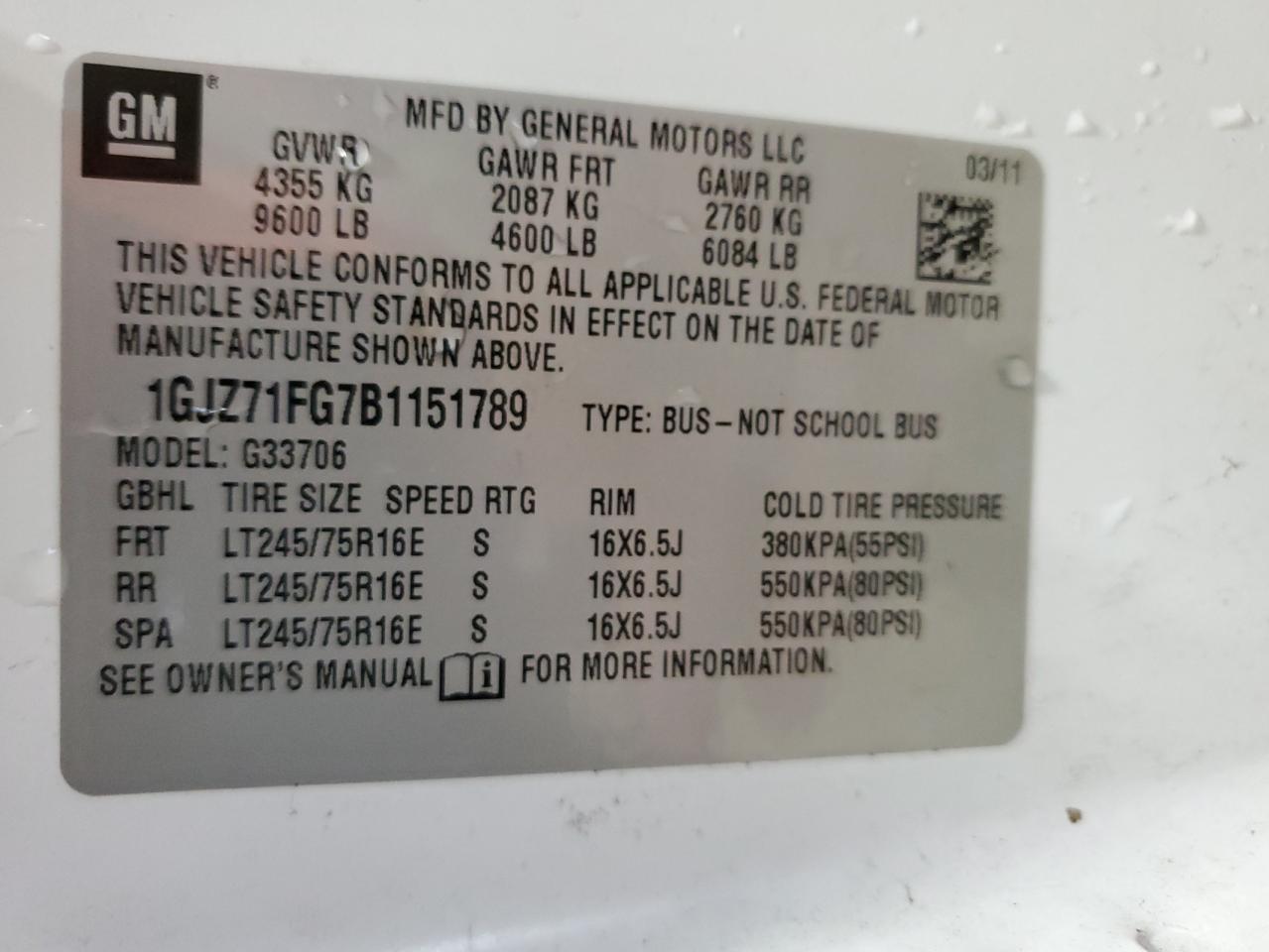 2011 GMC Savana VIN 1GJZ71FG7B1151789 Copart auction photo, front end damage thumbnail 13
