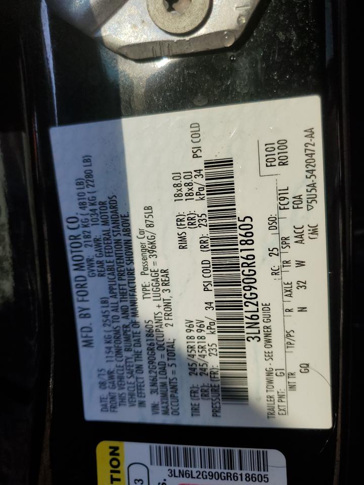 2016 Lincoln MKZ VIN 3LN6L2G90GR618605 Copart auction photo, front end / minor dent/scratches damage thumbnail 12