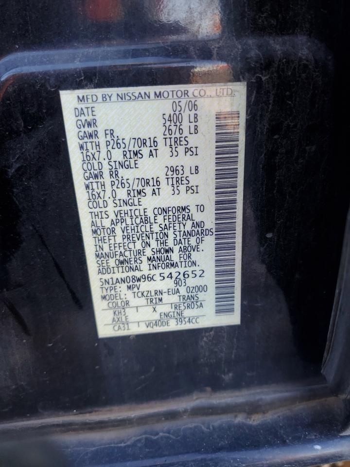 2006 Nissan XTerra VIN 5N1AN08W96C542652 Copart auction photo, rear end damage thumbnail 13