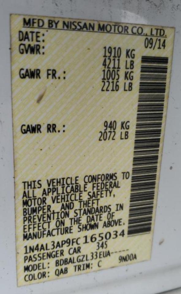 2015 Nissan Altima VIN 1N4AL3AP9FC165034 Copart auction photo, side / rear end damage thumbnail 12