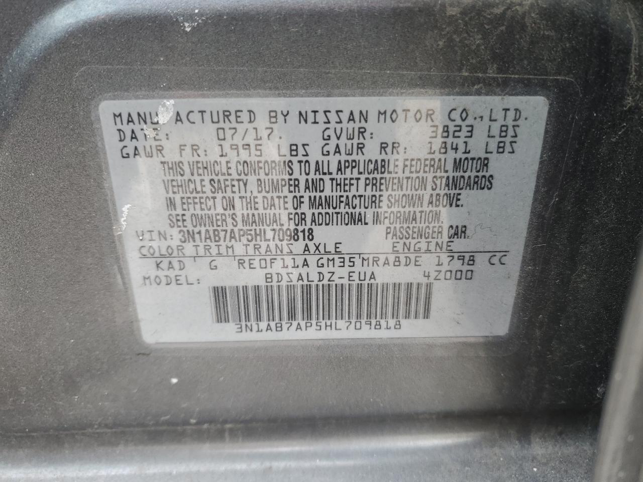 2017 Nissan Sentra VIN 3N1AB7AP5HL709818 Copart auction photo, front end damage thumbnail 12