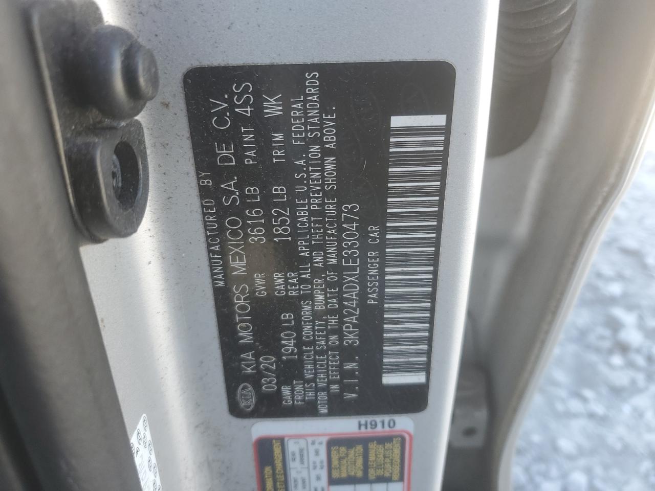 2020 KIA Rio VIN 3KPA24ADXLE330473 Copart auction photo, side damage thumbnail 14