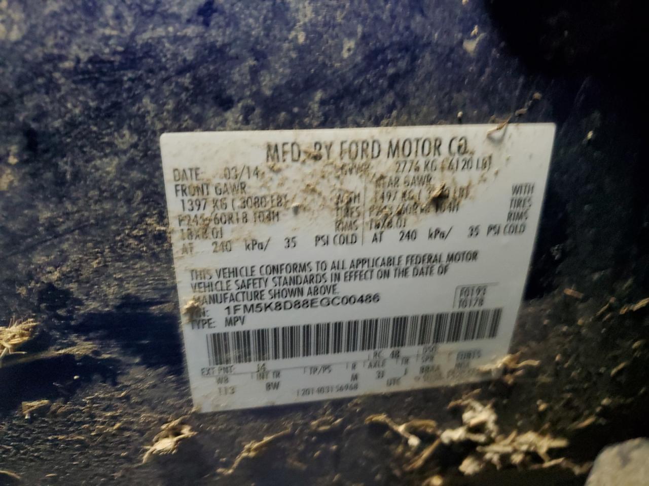 2014 Ford Explorer VIN 1FM5K8D88EGC00486 Copart auction photo, front end damage thumbnail 15