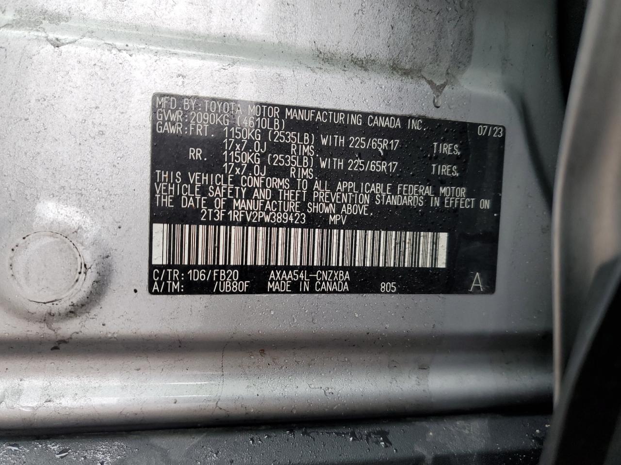 2023 Toyota RAV 4 VIN 2T3F1RFV2PW389423 Copart auction photo, front end / minor dent/scratches damage thumbnail 15