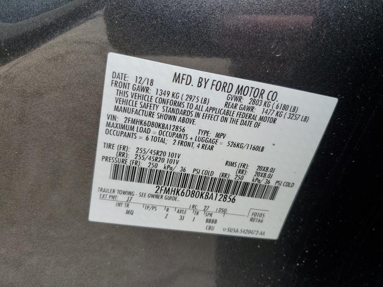 2019 Ford Flex VIN 2FMHK6D80KBA12856 Copart auction photo, front end / side damage thumbnail 14