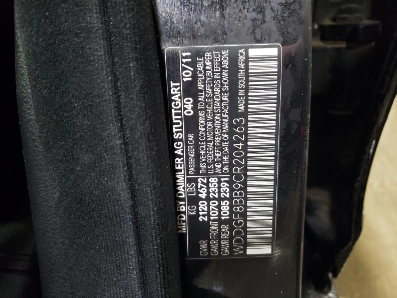 2012 Mercedes-Benz C-klasse VIN WDDGF8BB9CR204263 Copart auction photo, front end damage thumbnail 13