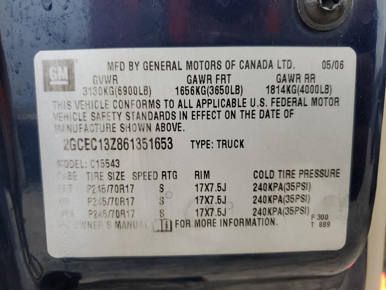 2006 Chevrolet Silverado VIN 2GCEC13Z861351653 Copart auction photo, front end damage thumbnail 12
