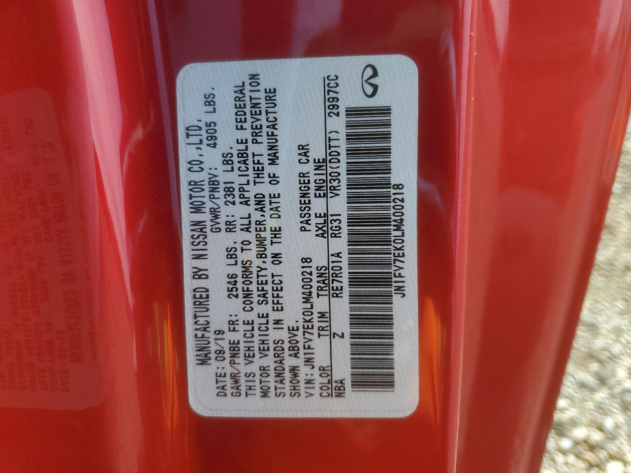 2020 Infiniti Q60 VIN JN1FV7EK0LM400218 Copart auction photo, side / rear end damage thumbnail 14