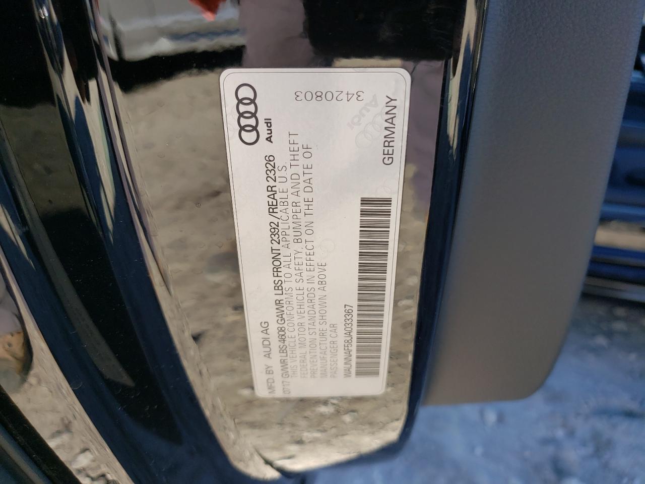 2018 Audi A5 VIN WAUNNAF58JA033367 Copart auction photo, front end / minor dent/scratches damage thumbnail 12