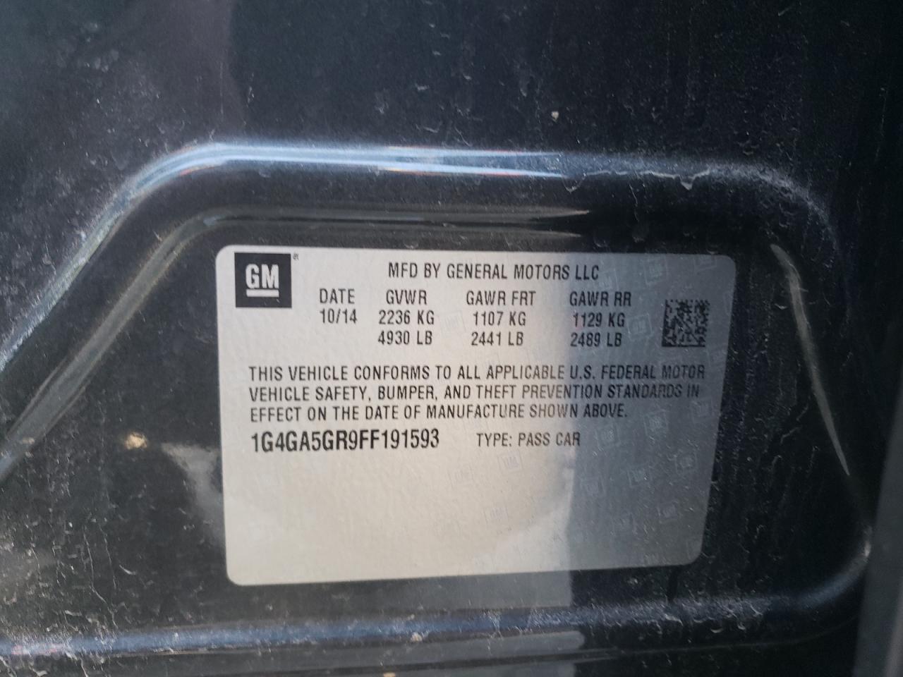 2015 Buick LaCrosse VIN 1G4GA5GR9FF191593 Copart auction photo, vandalism damage thumbnail 12