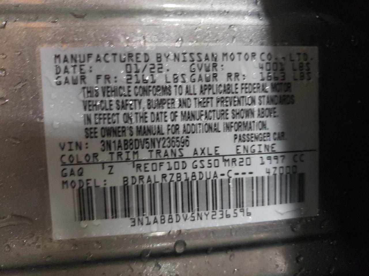 2022 Nissan Sentra VIN 3N1AB8DV5NY236596 Copart auction photo, front end damage thumbnail 12